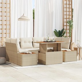 6 Darabos Kert Sofa Szett Párnákkal Bézs Poli Rattan
