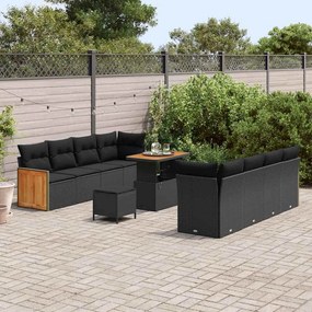 Kerti Kanapé Szett 11 pcs Fekete 90 x 55 x 71 cm polirattan