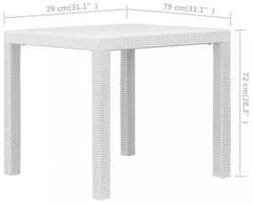 fehér rattan küllemű műanyag kerti asztal 79x79x72 cm