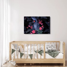 Kép - papagáj a virágok között (90x60 cm)