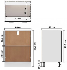 fekete szerelt fa alsószekrény 60 x 46 x 81,5 cm