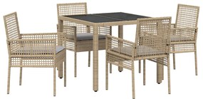 5 darabos kertibútor készlet párnákkal Bézs Poly Rattan