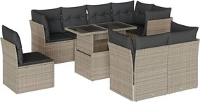 vidaXL 9 részes világosszürke polyrattan kerti ülőgarnitúra párnával
