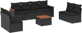 vidaXL 9 részes fekete polyrattan kerti ülőgarnitúra párnákkal