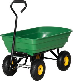 Outsunny Kerti Billenős Kocsi - 75 L Kapacitás, 200 kg Terhelhetőség, Szállító Kocsi, Strand Kocsi Acél Váz és 4 Léggel Töltött Kerekekkel Zöld | Aoso