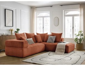 Terrakotta színű zsenília sarokkanapé (jobb oldali-L alakú) Whesley – Bobochic Paris