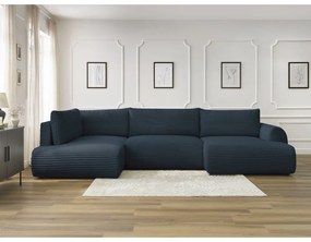 Sötétkék kordbársony kinyitható sarokkanapé (jobb oldali-U alakú) Lucien – Bobochic Paris