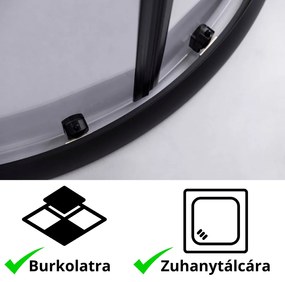 Stuxi Nizza Black 90x90 cm íves két tolóajtós zuhanykabin 6 mm vízlepergető biztonsági üveggel, fekete elemekkel, 190 cm magas, zuhanytálcával és szifonnal