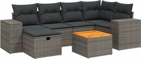 vidaXL 7 részes szürke polyrattan kerti ülőgarnitúra párnákkal