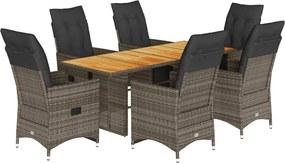 vidaXL 7 részes szürke polyrattan kerti bisztrógarnitúra párnákkal