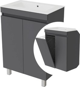 Fürdőszoba szekrény mosdóval és kosárral 2in1 Ribera 60 Grafit matt mosógéphez