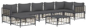 8 részes antracitszürke polyrattan kerti ülőgarnitúra párnákkal