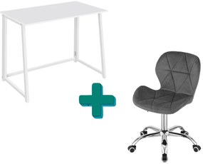Dolgozószobai szett – összecsukható íróasztal ZARIMO 80×40 cm fehér + irodai szék AVOLA VELVET szürke