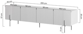 Malmi TV-szekrény fém lábakon - 200 cm - kasmír / krém bianca / fekete lábak