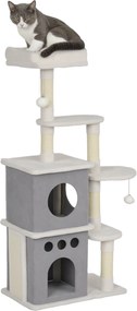 PawHut 126 cm-es Macska Kaparófája Fészkekkel, Platformokkal, Lógó Labdákkal és Zsinóros Pálcákkal Krém | Aosom