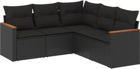 vidaXL 5 részes fekete polyrattan kerti kanapészett párnákkal