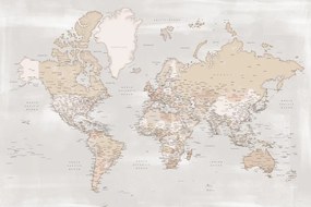 Térkép Rustic detailed world map with cities, Lucille, Blursbyai