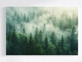 Poszter Tájkép Hegyek Fák Erdő Köd Nap 120x80