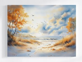 Vászonkép Canvas Tájkép Tenger Tengerpart Hullámok Dűnék Sirályok Ősz 80x60