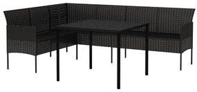 2 részes fekete polyrattan kerti étkezőgarnitúra párnával