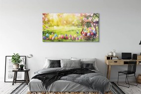 Üvegképek Kosár tojás virág rét 120x60cm