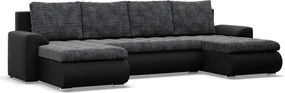 Tokio U alakú sarokkanapé, 3 ágyneműtartóval, fonott + műbőr, univerzális oldal, szürke - fekete