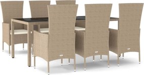 vidaXL 7 részes bézs polyrattan kerti étkezőgarnitúra párnákkal