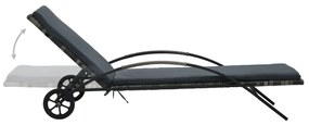 Antracitszürke polyrattan napozóágy párnával és kerekekkel