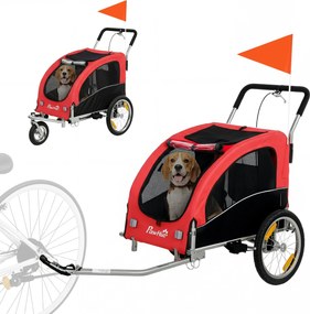 PawHut 2-in-1 Dog Bike Trailer & Stroller for Medium Dogs with Suspension, Quick-Release Wheels, Reflectors, Large Mesh Windows, Hand Brake, Safety Fl