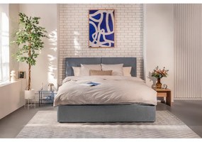 Kék kárpitozott ágyneműtartós franciaágy matraccal, ágyráccsal 180x200 cm Thessa Bold – Bonami Selection