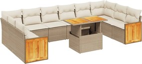vidaXL 11 részes bézs polyrattan kerti ülőgarnitúra párnákkal