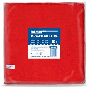 Törlőkendő, mikroszálas, univerzális, 10 db, 40x40 cm, BONUS MicroCLEAN Extra, piros (KHT1301)