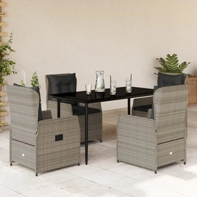 5részes világosszürke polyrattan kerti étkezőgarnitúra párnával