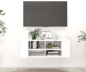 fehér szerelt fa falra szerelhető TV-szekrény 102 x 35 x 35 cm