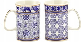 Bögre szett Kpl 2 db-os kétrészes porcelán bögre fehér sötétkék arany