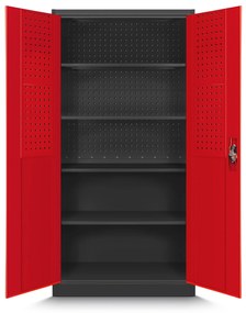 Fém műhelyszekrény polcokkal BRUNO, 920 x 1850 x 500 mm, antracit-piros