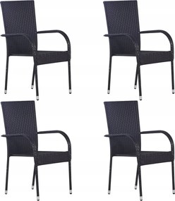 Kerti Szék, egymåsra rakható, 4 db, polirattan, fekete
