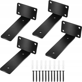 4 darabos polctartó készlet, fekete, 13 cm-es, konzolok