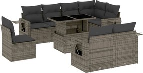 vidaXL 9 részes szürke polyrattan kerti ülőgarnitúra párnákkal
