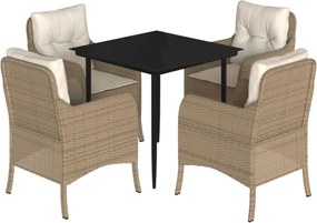 vidaXL 5 részes bézs polyrattan kerti étkezőgarnitúra párnákkal