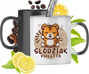 Mágikus bögre Violetta számára fekete matt nyomott mintával 330ml