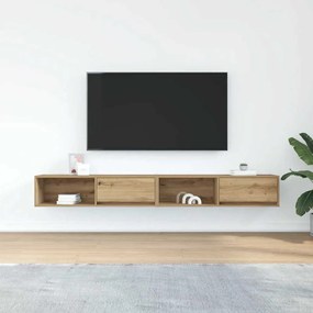 2 db kézműves tölgy színű szerelt fa TV-szekrény 100x31x25,5 cm