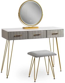 Sandy sminkasztal szürke/arany - LED tükörrel és taburettel