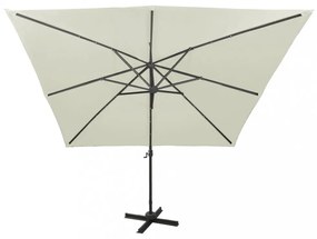homokszínű konzolos napernyő rúddal és LED-fényekkel 300 cm