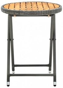 szürke polyrattan és tömör akácfa teázóasztal 60 cm