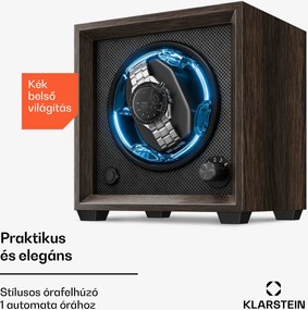 Klarstein Brienz 1, órafelhúzó, 1 óra, 4 üzemmód, fa megjelenés, kék belső világítás