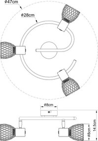 Globo 54817-3 Spot fém rozsdabarna sötét fa megjelenésű betéttel. Ø:280, H:160, exkl. 3xE14 40W 230V