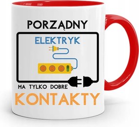 Piros Bögre Villanyszerelőnek Rendes Villanyszerelő nyomott mintával, fényképpel
