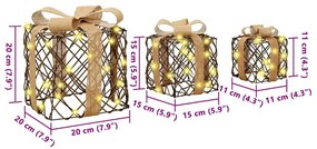 Ajándékdoboz 3 pcs Meleg fehér 20 x 20 x 20 cm Rattan