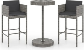 vidaXL 3 részes szürke polyrattan kerti bárszett párnákkal